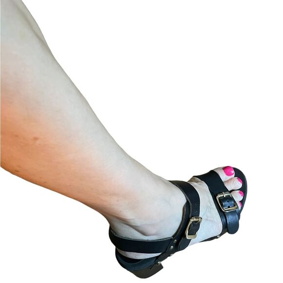 Dune London Black Italian Leather Double Strap Chunky Heel Sandals Size 39 (8) - Picture 15 of 16